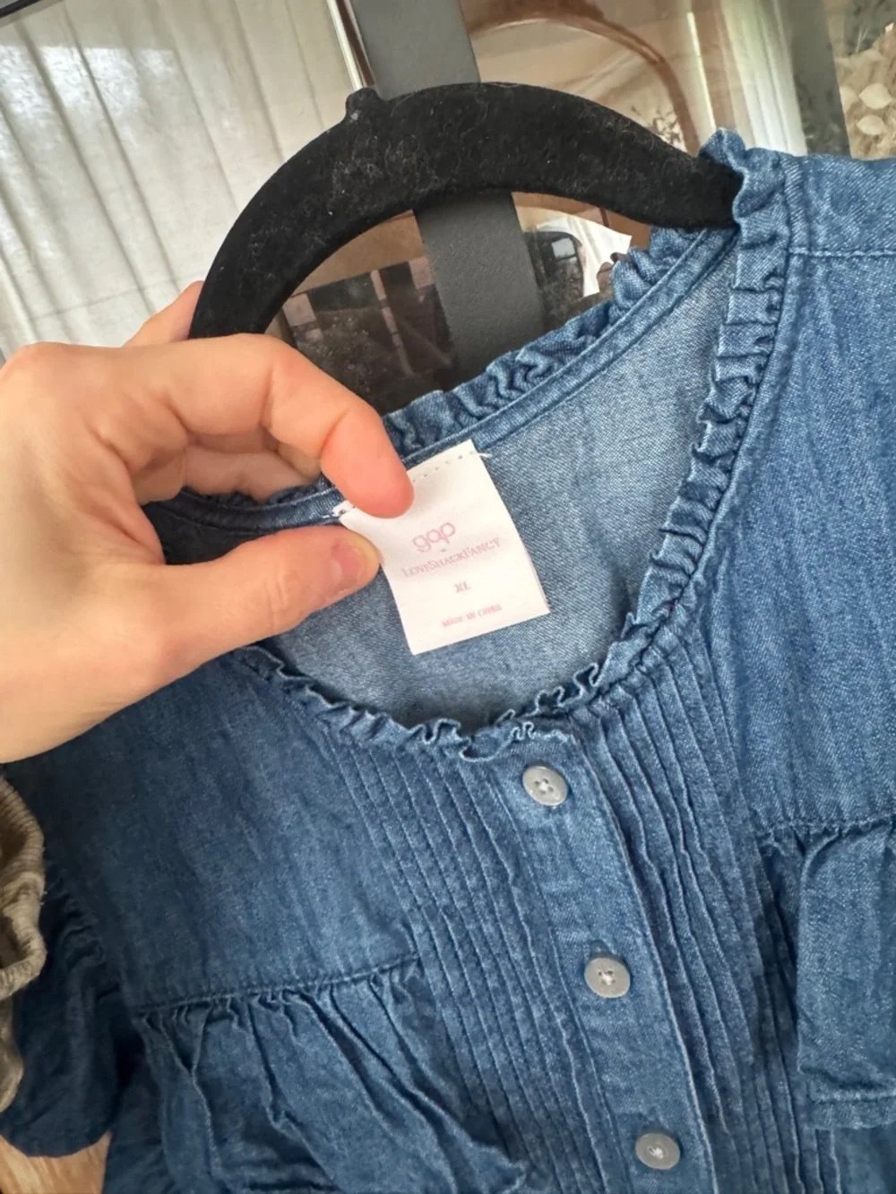 Gap × LoveShackFancy girls Denim Ruffle Button Front Top cropped shirt